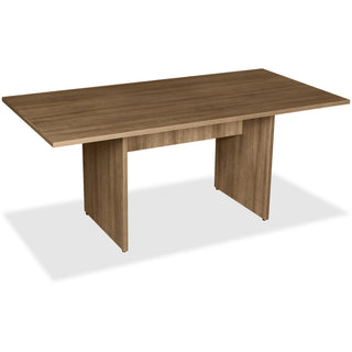 Lorell Essentials Rectangular Modular Conference Table - 1" Table Top, 0" Edge, 70.9" x 35.4"29" - Material: MFC, Polyvinyl Chloride (PVC) - Finish: Walnut Laminate - Modesty Panel, Adjustable Foot Glide - For Meeting - 