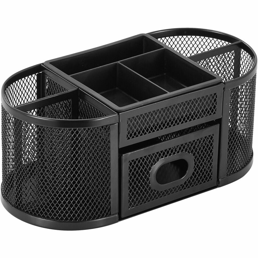 Lorell Mesh Desktop Organizer - Desktop - Compact, Sturdy, Removable Compartment - Black - Steel, Mesh, Plastic - 1 Each