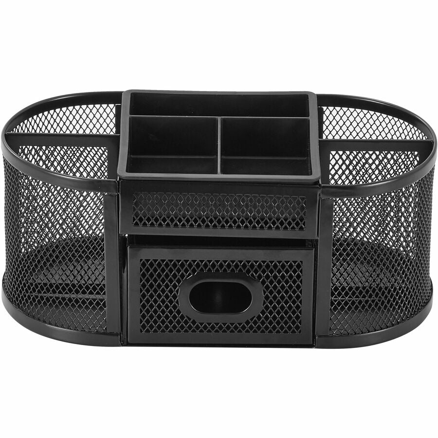 Lorell Mesh Desktop Organizer - Desktop - Compact, Sturdy, Removable Compartment - Black - Steel, Mesh, Plastic - 1 Each
