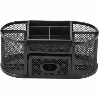 Lorell Mesh Desktop Organizer - Desktop - Compact, Sturdy, Removable Compartment - Black - Steel, Mesh, Plastic - 1 Each