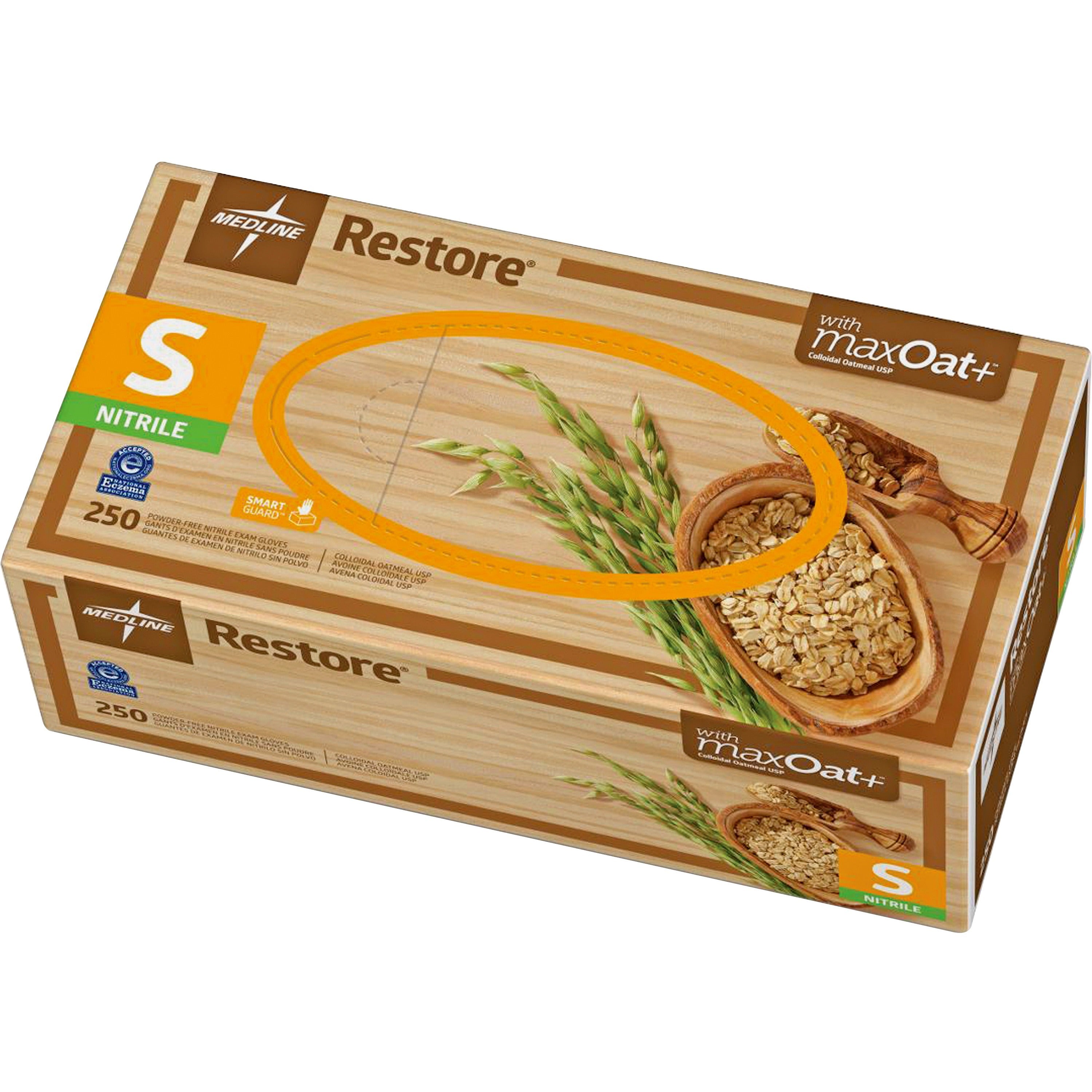 Medline Restore Nitrile Exam Gloves with Oatmeal - Small Size - For Right/Left Hand - Off White - Latex-free, Allergen-free, Textured Fingertip, Non-sterile - For Home, Healthcare Working - 250 / Box - 9.50" Glove Length - 