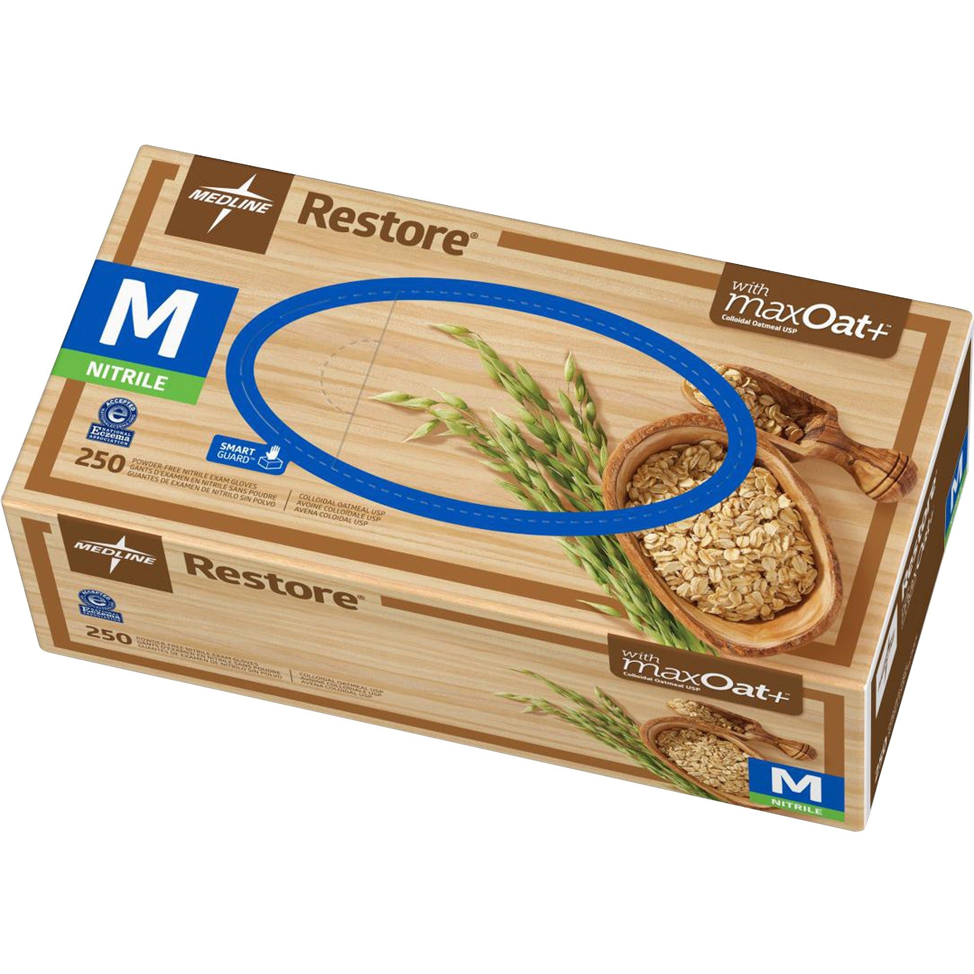 Medline Restore Nitrile Exam Gloves with Oatmeal - Medium Size - For Right/Left Hand - Off White - Latex-free, Allergen-free, Textured Fingertip, Non-sterile - 250 / Box - 9.50" Glove Length