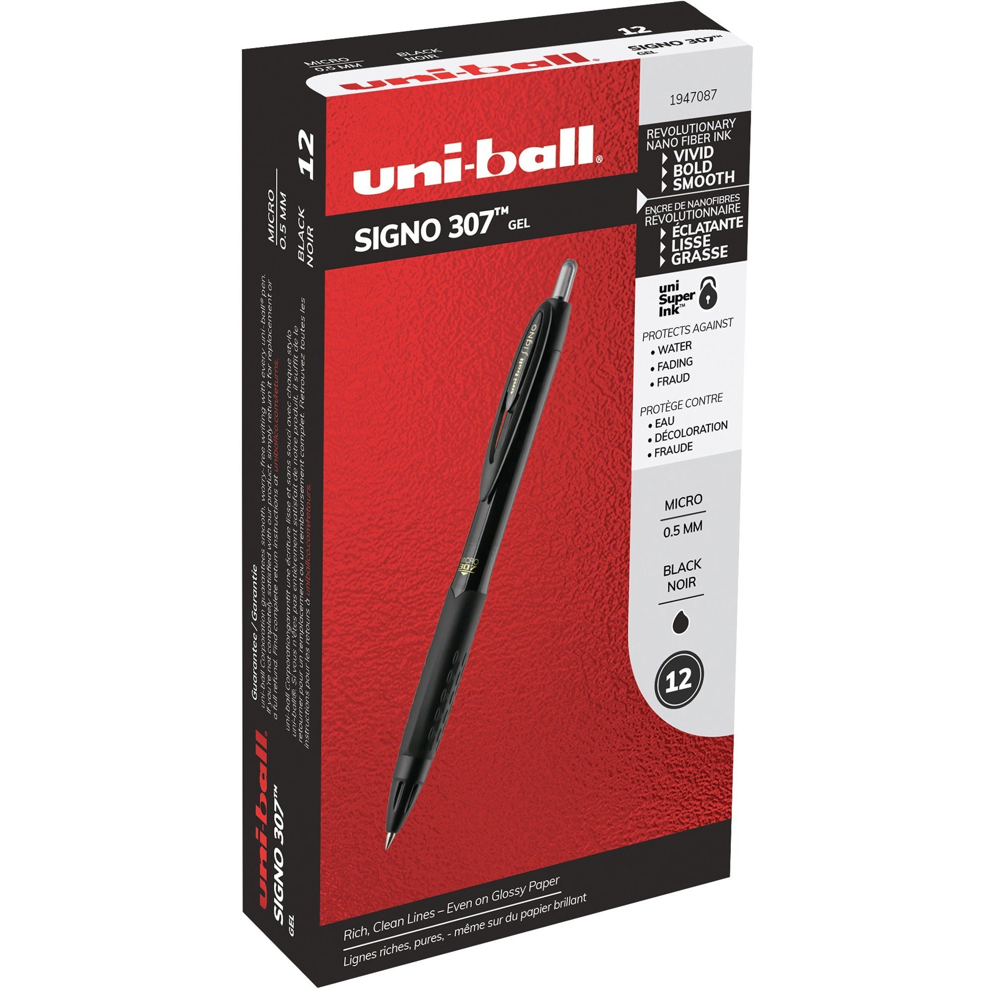 307 Gel Pen, Retractable, Fine 0.5 mm, Black Ink, Black Barrel, Dozen