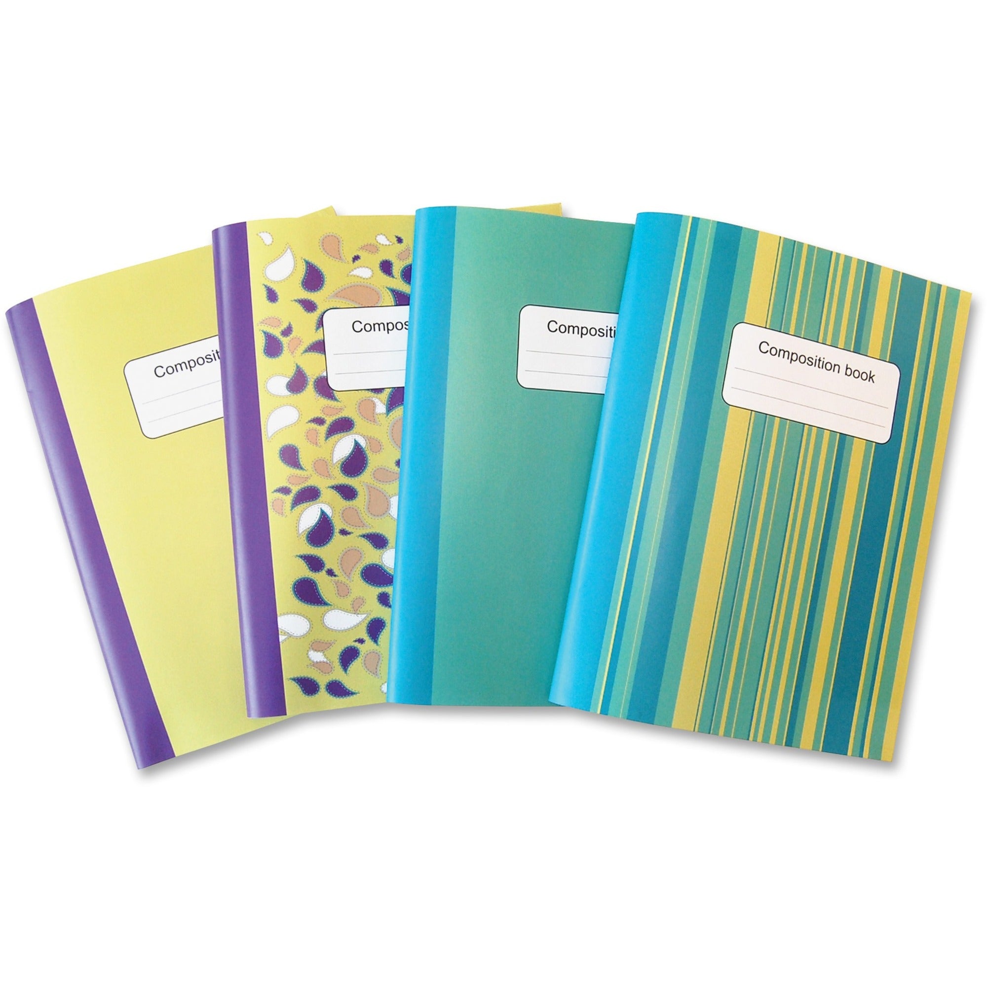 Sparco Composition Books - 80 Sheets - College Ruled - 9.75" x 7.5" - Multi-colored Cover - Sturdy Cover, Durable - 4 / Pack - 