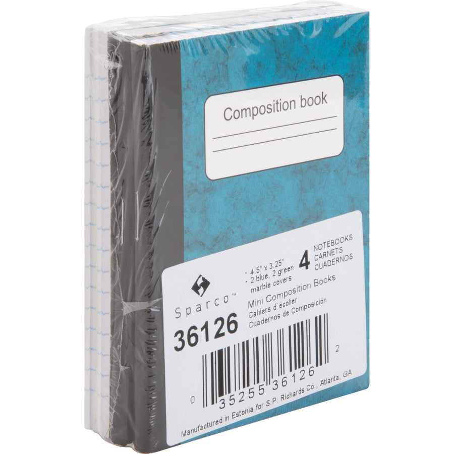 Sparco Composition Books - 80 Sheets - 4.25" x 3.3" - Multi-colored Cover - Sturdy Cover, Durable - 4 / Pack - 