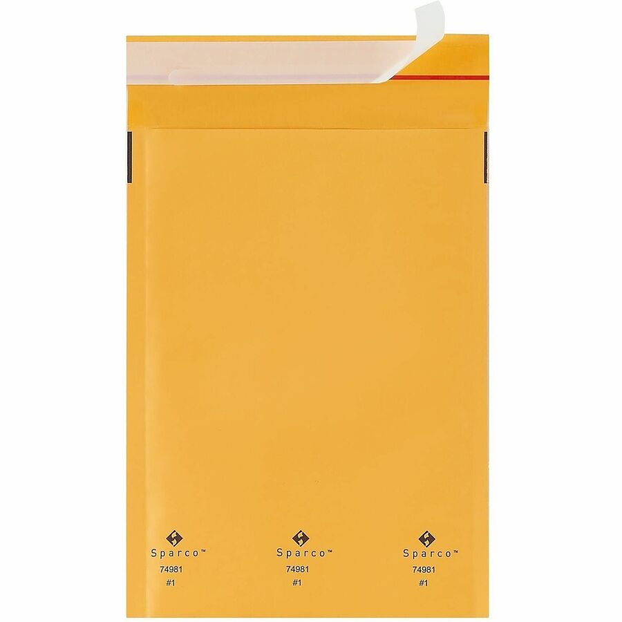 Sparco Size 1 Bubble Cushioned Mailers - Bubble - #1 - 7 1/2" Width x 12" Length - Self-sealing - Kraft - 100 / Carton - Kraft