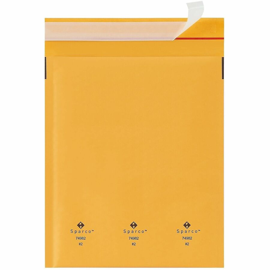 Sparco Size 2 Bubble Cushioned Mailers - Bubble - #2 - 8 1/2" Width x 12" Length - Self-sealing - Kraft - 100 / Carton - Kraft
