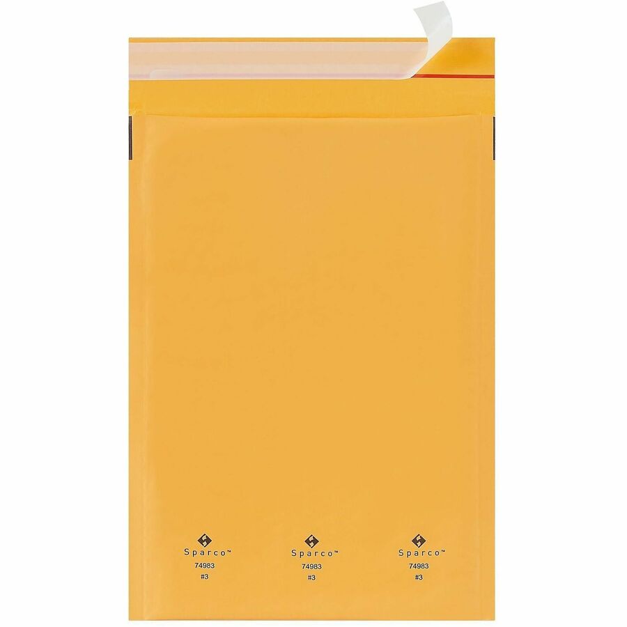 Sparco Size 3 Bubble Cushioned Mailers - Bubble - #3 - 8 1/2" Width x 14 1/2" Length - Self-sealing - Kraft - 100 / Carton - Kraft