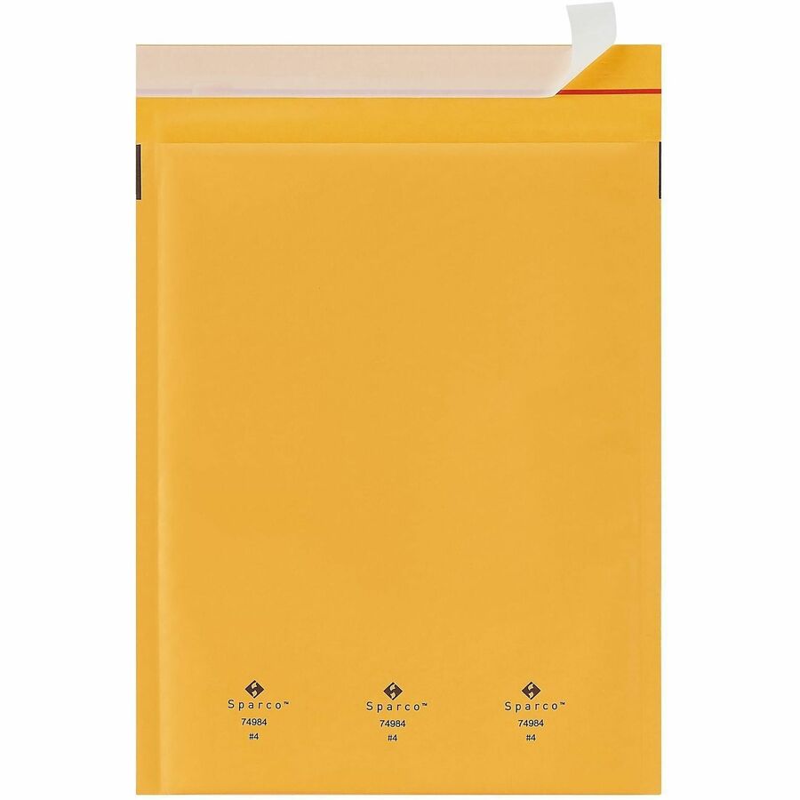 Sparco Size 4 Bubble Cushioned Mailers - Bubble - #4 - 9 1/2" Width x 14 1/5" Length - Self-sealing - Kraft - 100 / Carton - Kraft