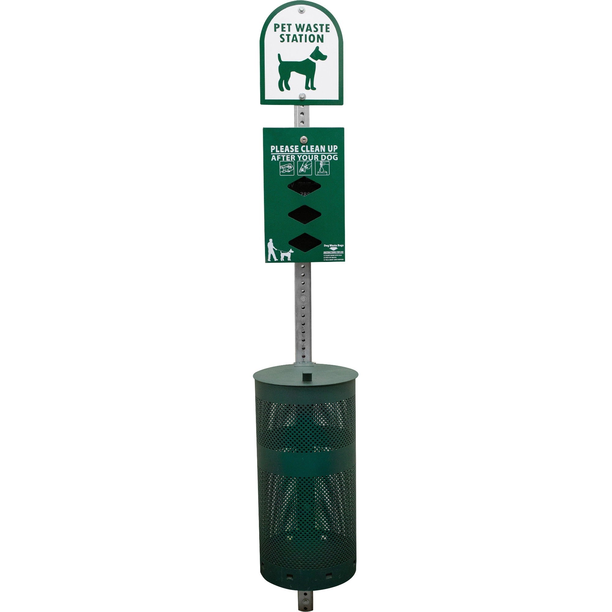 Tatco Dog Waste Station Trash Can - Rust Resistant - Powder Coated Aluminum - Green - 1 Each - 