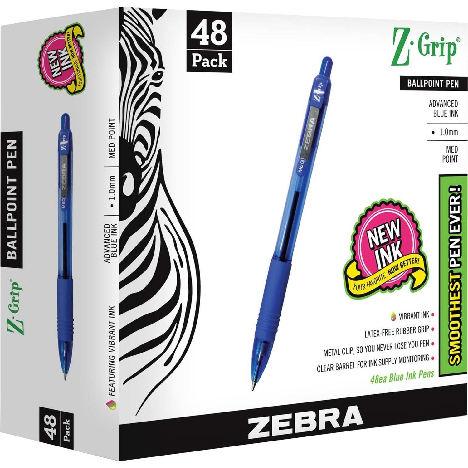 zebra-z-grip-retractable-ballpoint-pens-medium-pen-point-1-mm-pen-point-size-retractable-blue-clear-plastic-barrel-48-pack_zeb22248 - 1