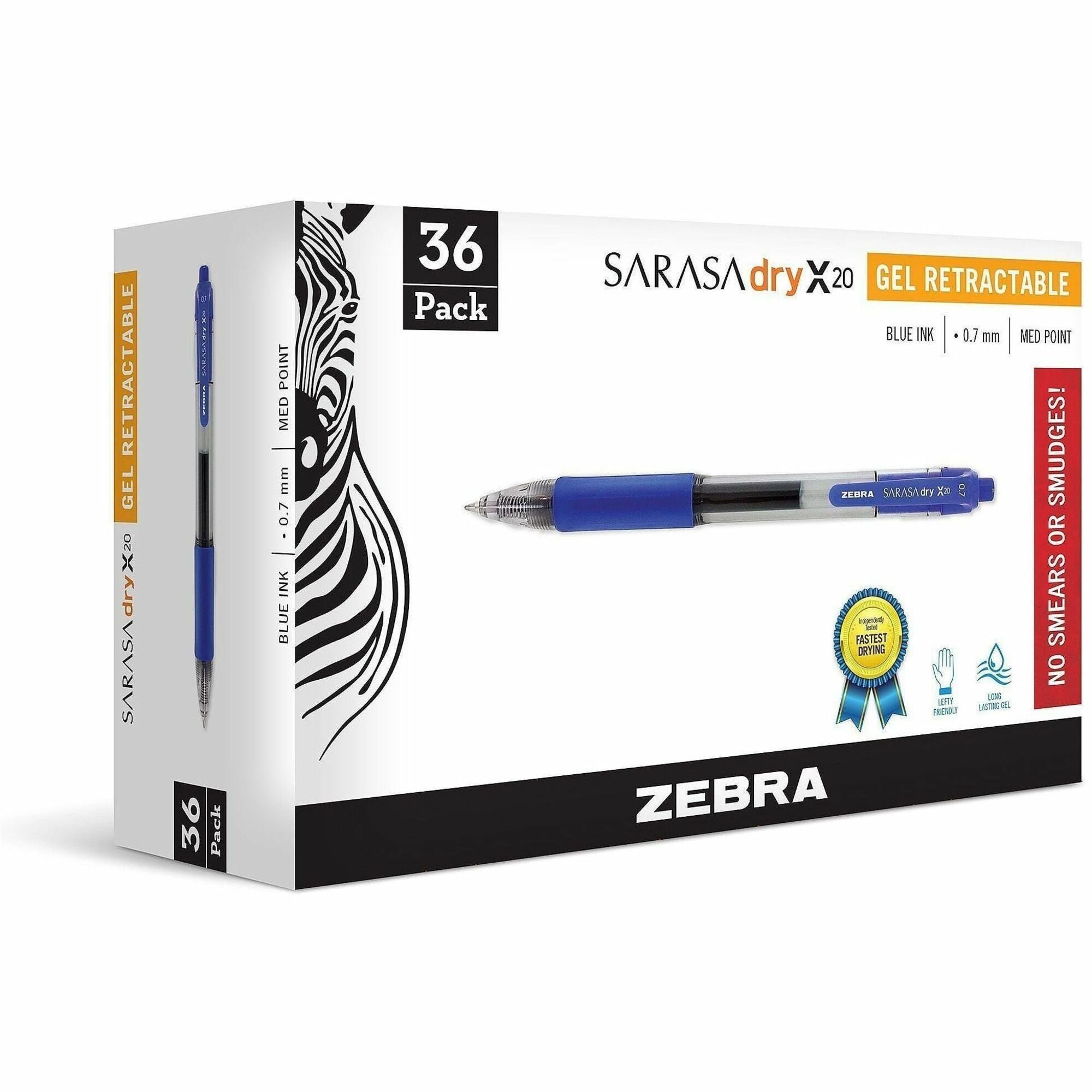 Sarasa Dry Gel X20 Gel Pen, Retractable, Medium 0.7 mm, Blue Ink, Clear/Blue Barrel, 36/Pack