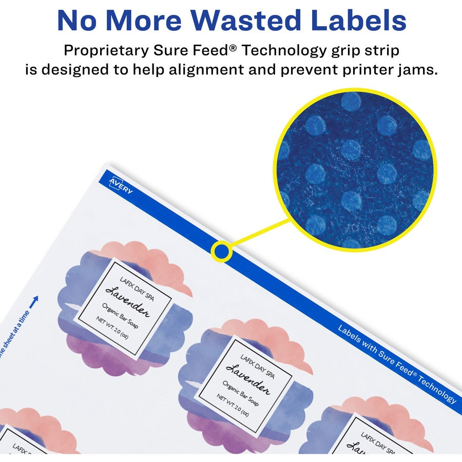 Avery Multipurpose Label - - Width2 1/2" Diameter - Permanent Adhesive - Round Scallop - Laser, Inkjet - Matte White - Paper - 9 / Sheet - 10 Total Sheets - 90 Total Label(s) - 90 / Pack