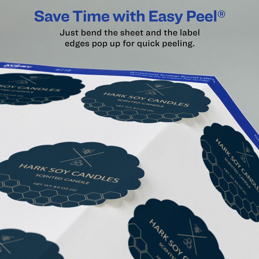 Avery Multipurpose Label - - Width2 1/2" Diameter - Permanent Adhesive - Round Scallop - Laser, Inkjet - Matte White - Paper - 9 / Sheet - 10 Total Sheets - 90 Total Label(s) - 90 / Pack