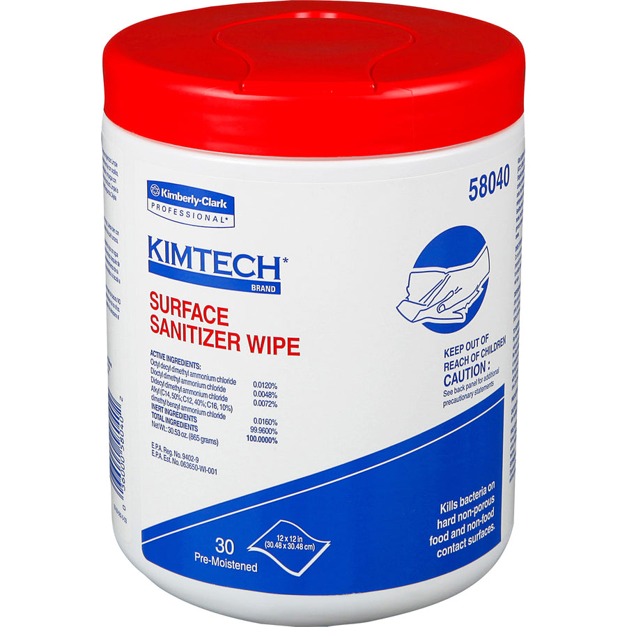 Surface Sanitizer Wipe, 12 x 12, White, 30/Canister, Sold as 1 Carton, 8 Each per Carton