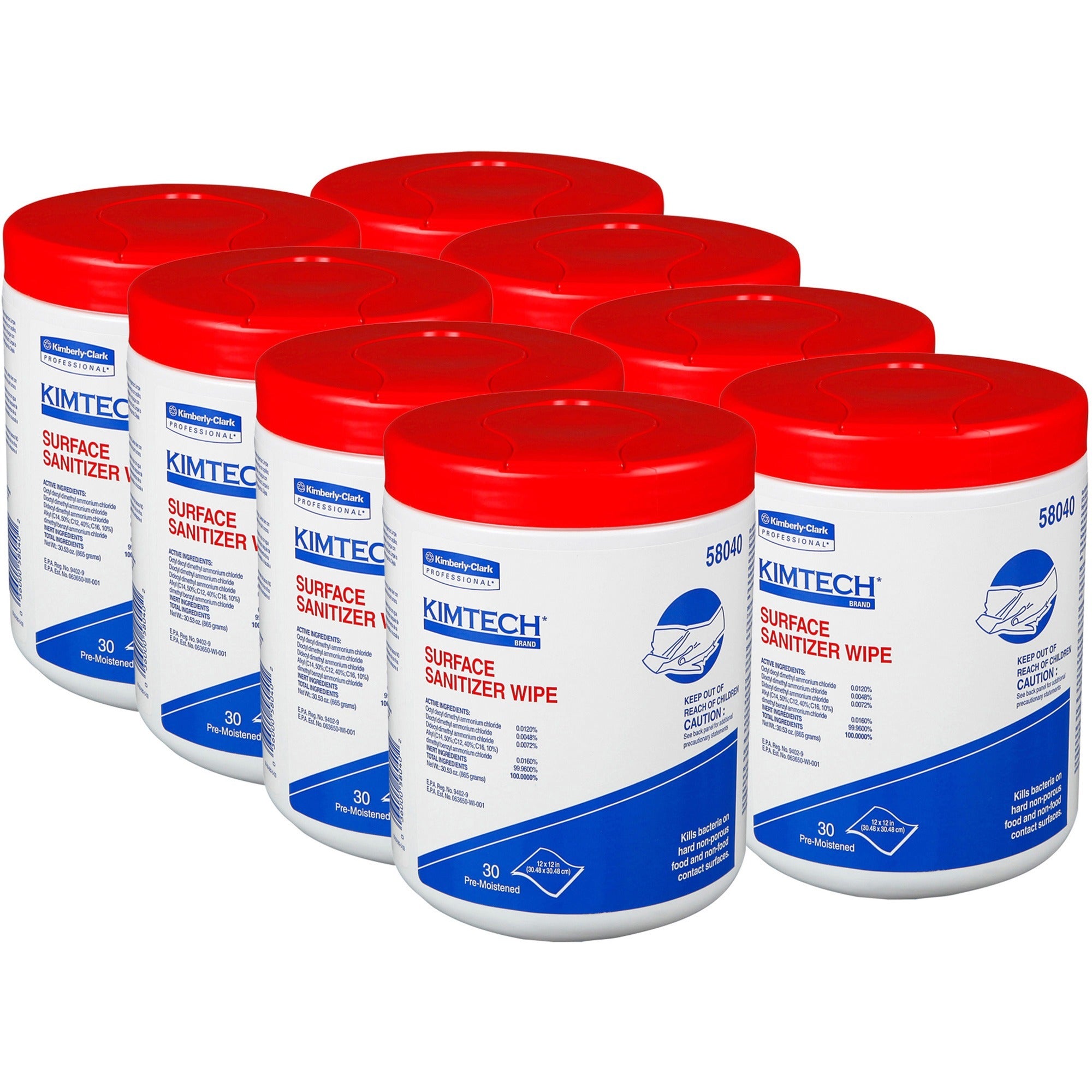 Surface Sanitizer Wipe, 12 x 12, White, 30/Canister, Sold as 1 Carton, 8 Each per Carton