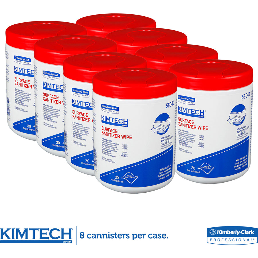 Surface Sanitizer Wipe, 12 x 12, White, 30/Canister, Sold as 1 Carton, 8 Each per Carton