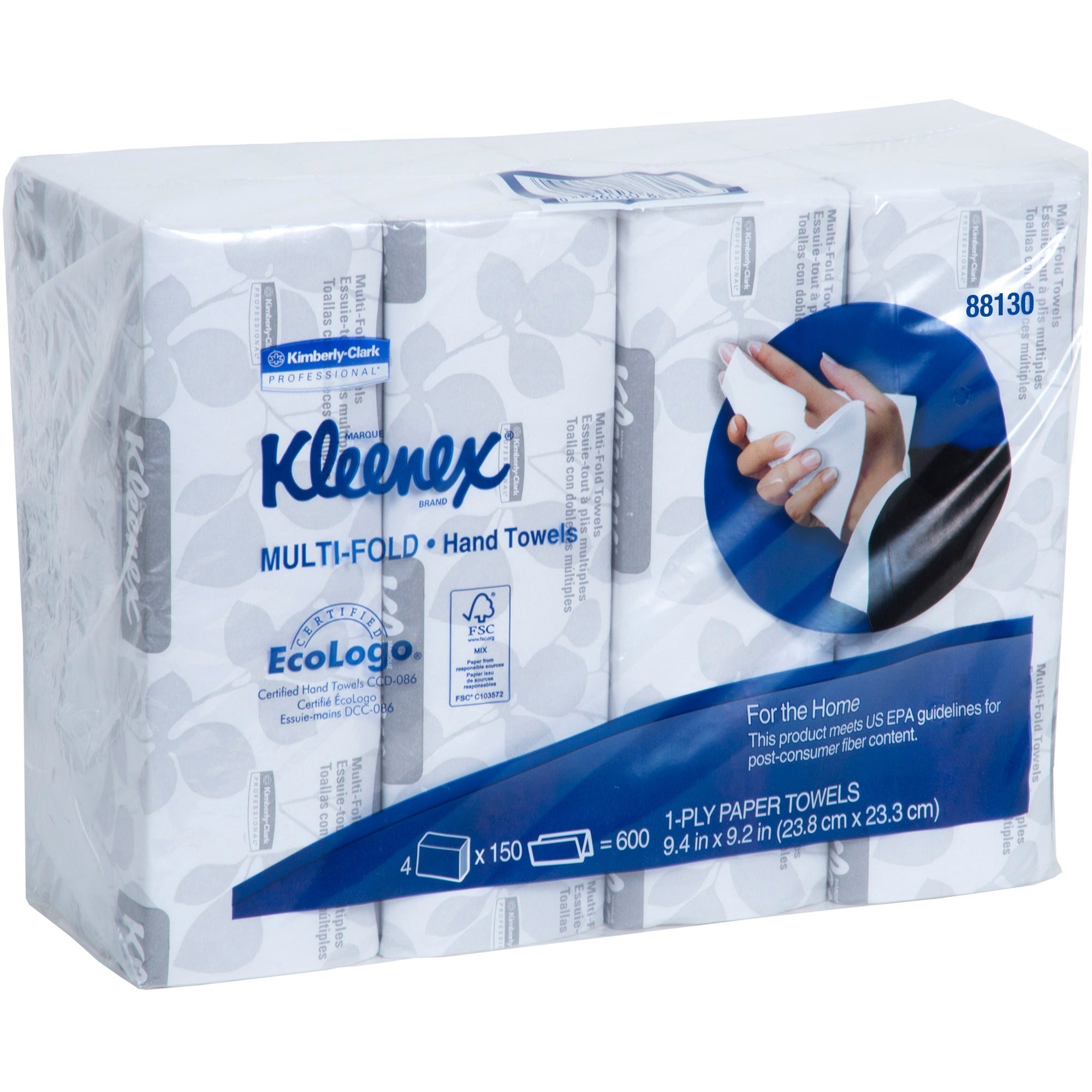 kleenex-multi-fold-towels-1-ply-920-x-940-blue-white-soft-absorbent-multi-fold-for-hand-150-per-bundle-16-carton_kcc88130ct - 1