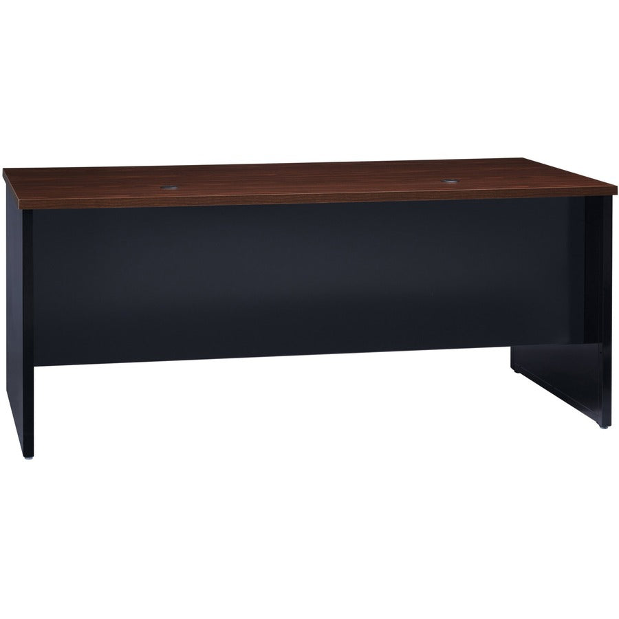 Lorell Fortress Modular Series Double-Pedestal Desk - 72" x 36" , 1.1" Top - 2 x Box, File Drawer(s) - Double Pedestal - Material: Steel - Finish: Walnut Laminate, Black - Scratch Resistant, Stain Resistant, Ball-bearing Suspension, Grommet, Handle,