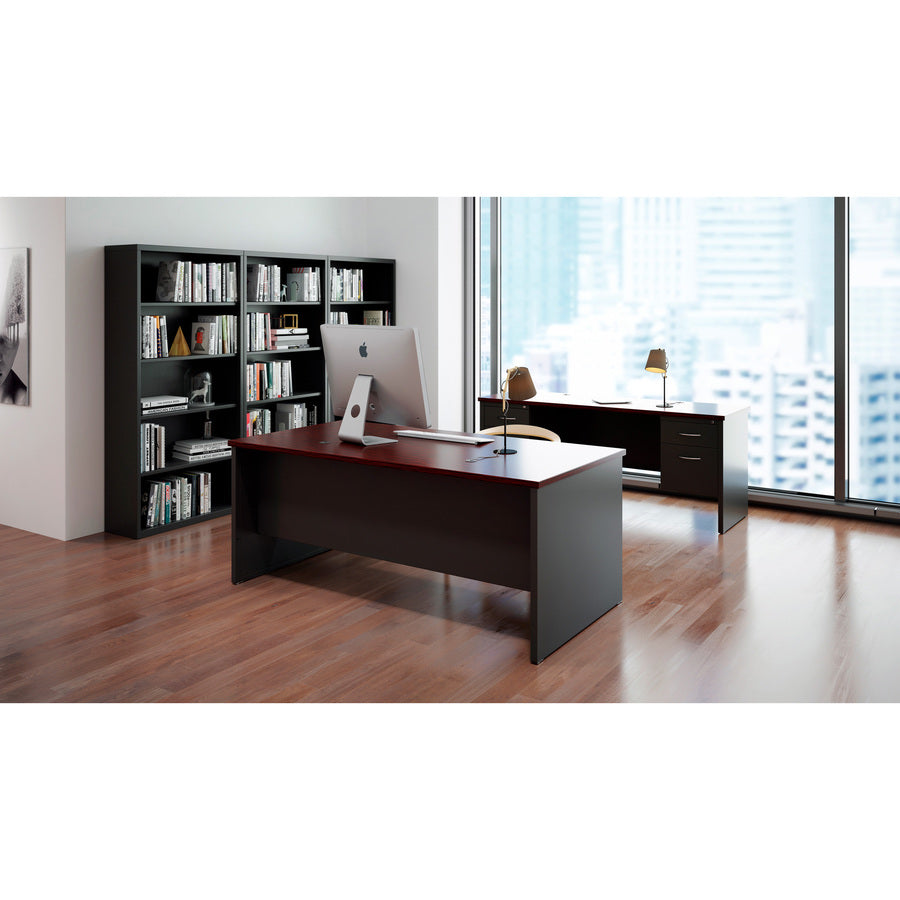 Lorell Fortress Modular Series Double-Pedestal Desk - 72" x 36" , 1.1" Top - 2 x Box, File Drawer(s) - Double Pedestal - Material: Steel - Finish: Mahogany Laminate, Charcoal - Scratch Resistant, Stain Resistant, Ball-bearing Suspension, Grommet, Han - 