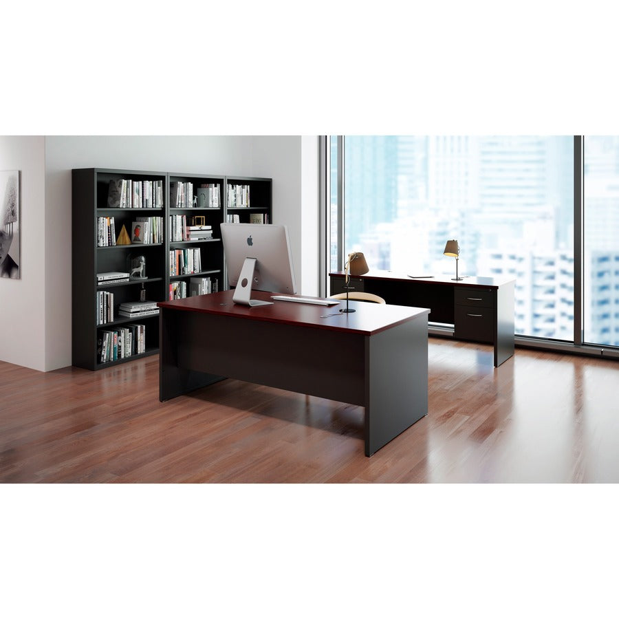 Lorell Fortress Modular Series Double-Pedestal Desk - 72" x 36" , 1.1" Top - 2 x Box, File Drawer(s) - Double Pedestal - Material: Steel - Finish: Mahogany Laminate, Charcoal - Scratch Resistant, Stain Resistant, Ball-bearing Suspension, Grommet, Han