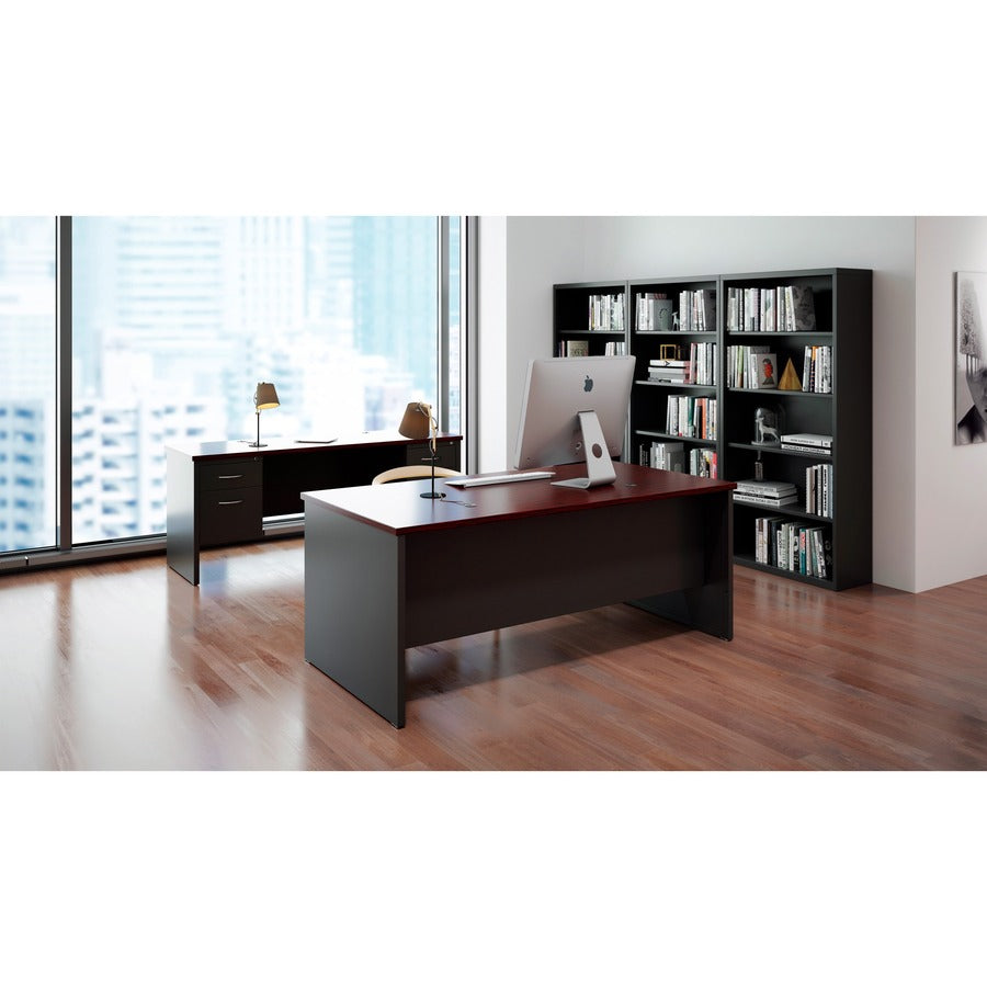 Lorell Fortress Modular Series Double-Pedestal Desk - 72" x 36" , 1.1" Top - 2 x Box, File Drawer(s) - Double Pedestal - Material: Steel - Finish: Mahogany Laminate, Charcoal - Scratch Resistant, Stain Resistant, Ball-bearing Suspension, Grommet, Han