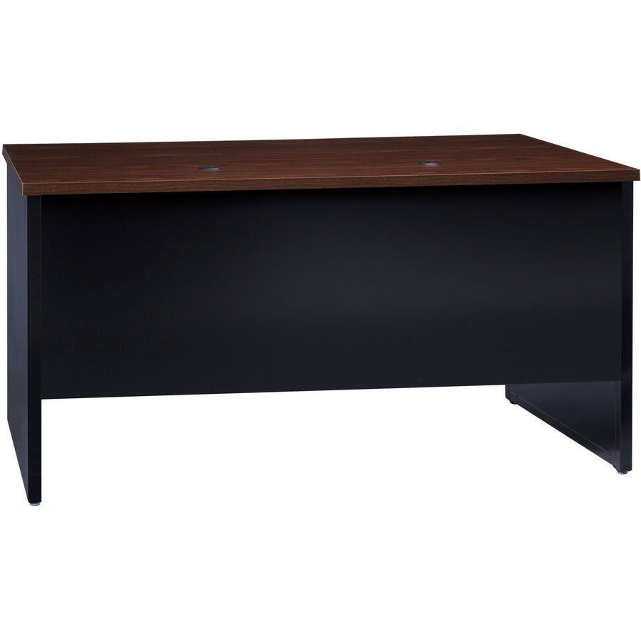 Lorell Fortress Modular Series Double-Pedestal Desk - 60" x 30" , 1.1" Top - 4 x Box, File Drawer(s) - Double Pedestal - Material: Steel - Finish: Walnut Laminate, Black - Scratch Resistant, Stain Resistant, Ball-bearing Suspension, Grommet, Handle,