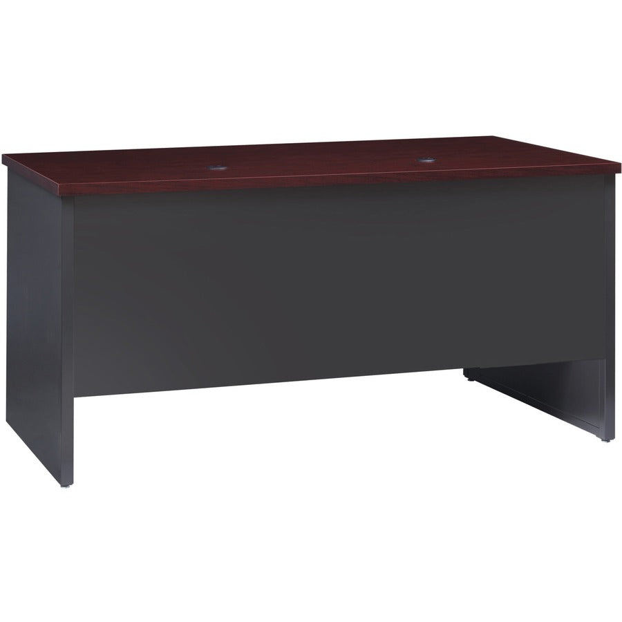 Lorell Fortress Modular Series Double-Pedestal Desk - 60" x 30" , 1.1" Top - 2 x Box, File Drawer(s) - Double Pedestal - Material: Steel - Finish: Mahogany Laminate, Charcoal - Scratch Resistant, Stain Resistant, Ball-bearing Suspension, Grommet, Han