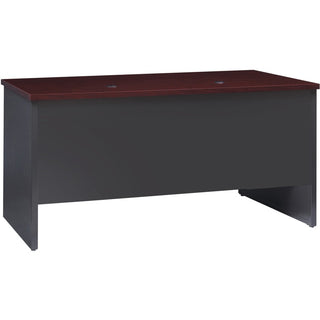 Lorell Fortress Modular Series Double-Pedestal Desk - 60" x 30" , 1.1" Top - 2 x Box, File Drawer(s) - Double Pedestal - Material: Steel - Finish: Mahogany Laminate, Charcoal - Scratch Resistant, Stain Resistant, Ball-bearing Suspension, Grommet, Han