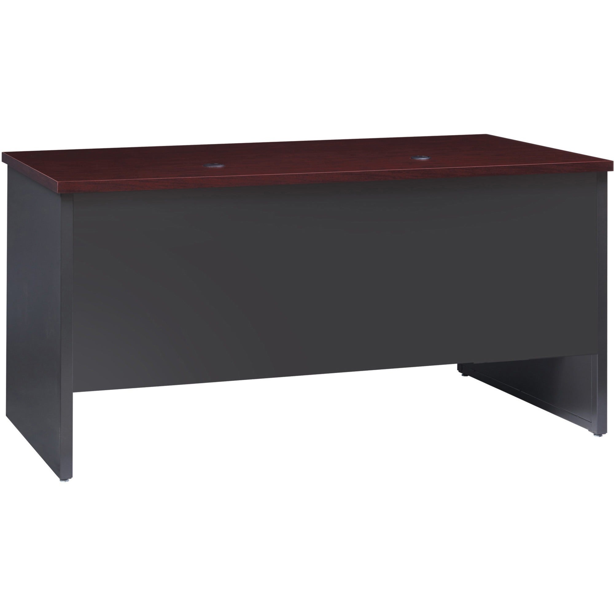 Lorell Fortress Modular Series Double-Pedestal Desk - 60" x 30" , 1.1" Top - 2 x Box, File Drawer(s) - Double Pedestal - Material: Steel - Finish: Mahogany Laminate, Charcoal - Scratch Resistant, Stain Resistant, Ball-bearing Suspension, Grommet, Han - 