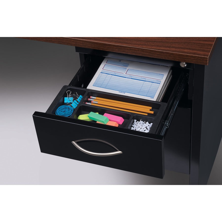 Lorell Fortress Modular Series Right-Pedestal Desk - 72" x 36" , 1.1" Top - 2 x Box, File Drawer(s) - Single Pedestal on Right Side - Material: Steel - Finish: Walnut Laminate, Black - Scratch Resistant, Stain Resistant, Ball-bearing Suspension, Grom