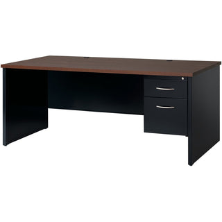 Lorell Fortress Modular Series Right-Pedestal Desk - 72" x 36" , 1.1" Top - 2 x Box, File Drawer(s) - Single Pedestal on Right Side - Material: Steel - Finish: Walnut Laminate, Black - Scratch Resistant, Stain Resistant, Ball-bearing Suspension, Grom