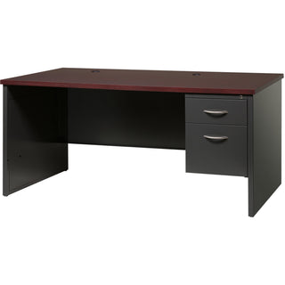 Lorell Fortress Modular Series Right-Pedestal Desk - 66" x 30" , 1.1" Top - 2 x Box, File Drawer(s) - Single Pedestal on Right Side - Material: Steel - Finish: Walnut Laminate, Black - Scratch Resistant, Stain Resistant, Ball-bearing Suspension, Grom