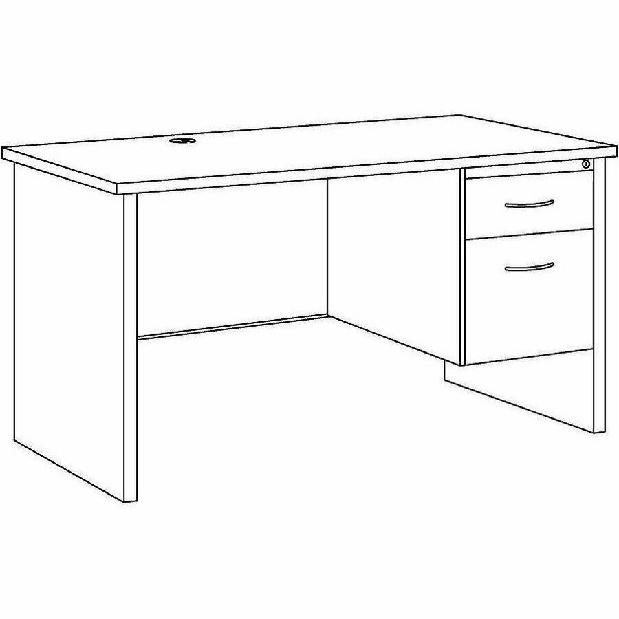 Lorell Fortress Modular Series Right-Pedestal Desk - 48" x 30" , 1.1" Top - 2 x Box, File Drawer(s) - Single Pedestal on Right Side - Material: Steel - Finish: Walnut Laminate, Black - Scratch Resistant, Stain Resistant, Ball-bearing Suspension, Grom