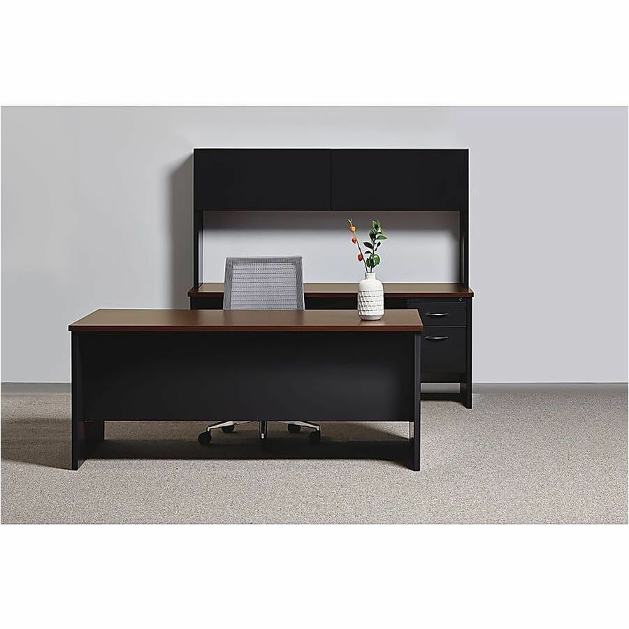 Lorell Fortress Modular Series Right-Pedestal Desk - 48" x 30" , 1.1" Top - 2 x Box, File Drawer(s) - Single Pedestal on Right Side - Material: Steel - Finish: Walnut Laminate, Black - Scratch Resistant, Stain Resistant, Ball-bearing Suspension, Grom