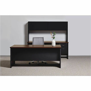Lorell Fortress Modular Series Right-Pedestal Desk - 48" x 30" , 1.1" Top - 2 x Box, File Drawer(s) - Single Pedestal on Right Side - Material: Steel - Finish: Walnut Laminate, Black - Scratch Resistant, Stain Resistant, Ball-bearing Suspension, Grom