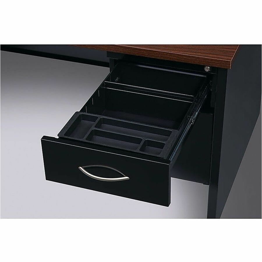 Lorell Fortress Modular Series Right-Pedestal Desk - 48" x 30" , 1.1" Top - 2 x Box, File Drawer(s) - Single Pedestal on Right Side - Material: Steel - Finish: Walnut Laminate, Black - Scratch Resistant, Stain Resistant, Ball-bearing Suspension, Grom