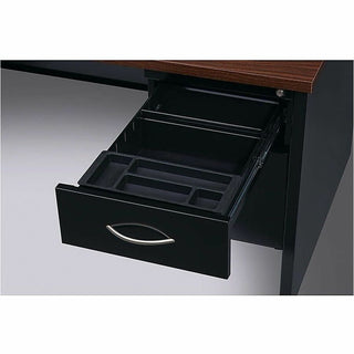 Lorell Fortress Modular Series Right-Pedestal Desk - 48" x 30" , 1.1" Top - 2 x Box, File Drawer(s) - Single Pedestal on Right Side - Material: Steel - Finish: Walnut Laminate, Black - Scratch Resistant, Stain Resistant, Ball-bearing Suspension, Grom