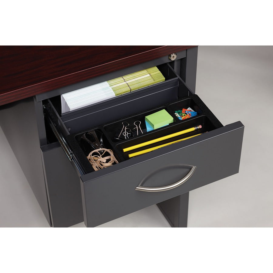 Lorell Fortress Modular Series Right-Pedestal Desk - 48" x 30" , 1.1" Top - 2 x Box, File Drawer(s) - Single Pedestal on Right Side - Material: Steel - Finish: Mahogany Laminate, Charcoal - Scratch Resistant, Stain Resistant, Ball-bearing Suspension,