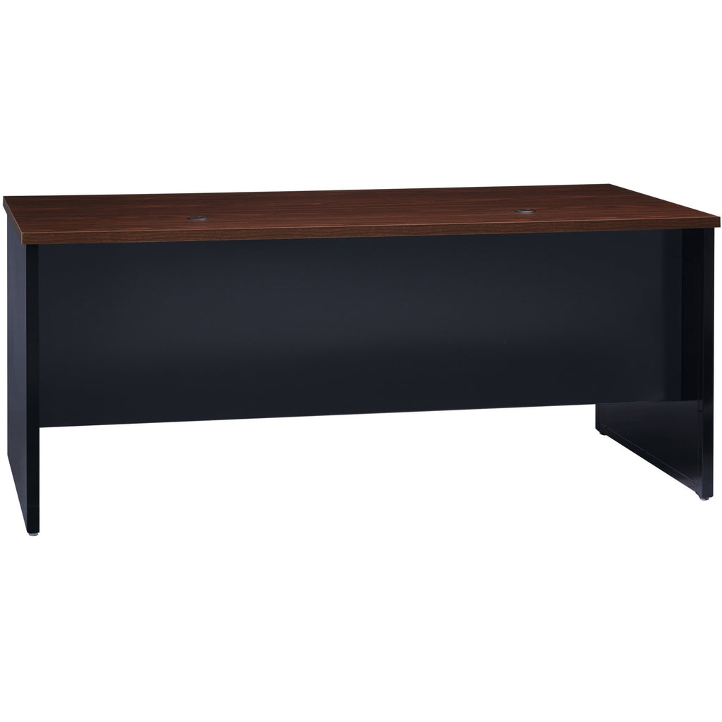 Lorell Fortress Modular Series Desk - 72" x 36" , 1.1" Top - 2 x Box, File Drawer(s) - Single Pedestal on Left Side - Material: Steel - Finish: Walnut Laminate, Black - Scratch Resistant, Stain Resistant, Ball-bearing Suspension, Grommet, Handle, Cor