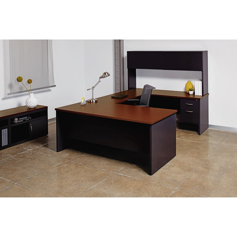Lorell Fortress Modular Series Desk - 72" x 36" , 1.1" Top - 2 x Box, File Drawer(s) - Single Pedestal on Left Side - Material: Steel - Finish: Walnut Laminate, Black - Scratch Resistant, Stain Resistant, Ball-bearing Suspension, Grommet, Handle, Cor - 5
