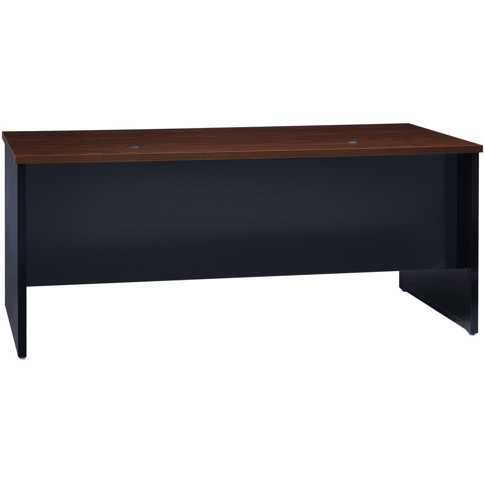 Lorell Fortress Modular Series Desk - 72" x 36" , 1.1" Top - 2 x Box, File Drawer(s) - Single Pedestal on Left Side - Material: Steel - Finish: Walnut Laminate, Black - Scratch Resistant, Stain Resistant, Ball-bearing Suspension, Grommet, Handle, Cor - 1