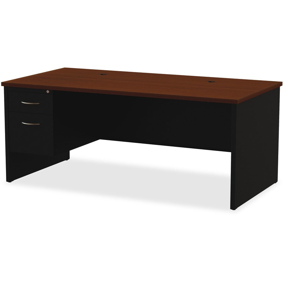 Lorell Fortress Modular Series Desk - 72" x 36" , 1.1" Top - 2 x Box, File Drawer(s) - Single Pedestal on Left Side - Material: Steel - Finish: Walnut Laminate, Black - Scratch Resistant, Stain Resistant, Ball-bearing Suspension, Grommet, Handle, Cor