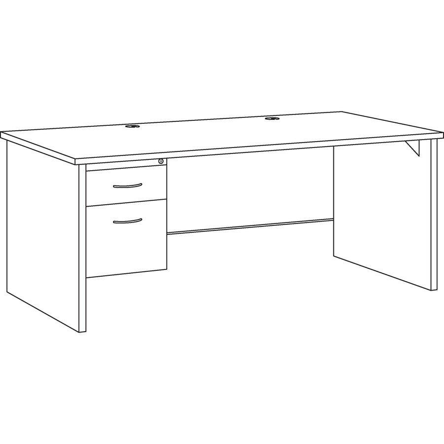 Lorell Fortress Modular Series Desk - 72" x 36" , 1.1" Top - 2 x Box, File Drawer(s) - Single Pedestal on Left Side - Material: Steel - Finish: Walnut Laminate, Black - Scratch Resistant, Stain Resistant, Ball-bearing Suspension, Grommet, Handle, Cor - 4