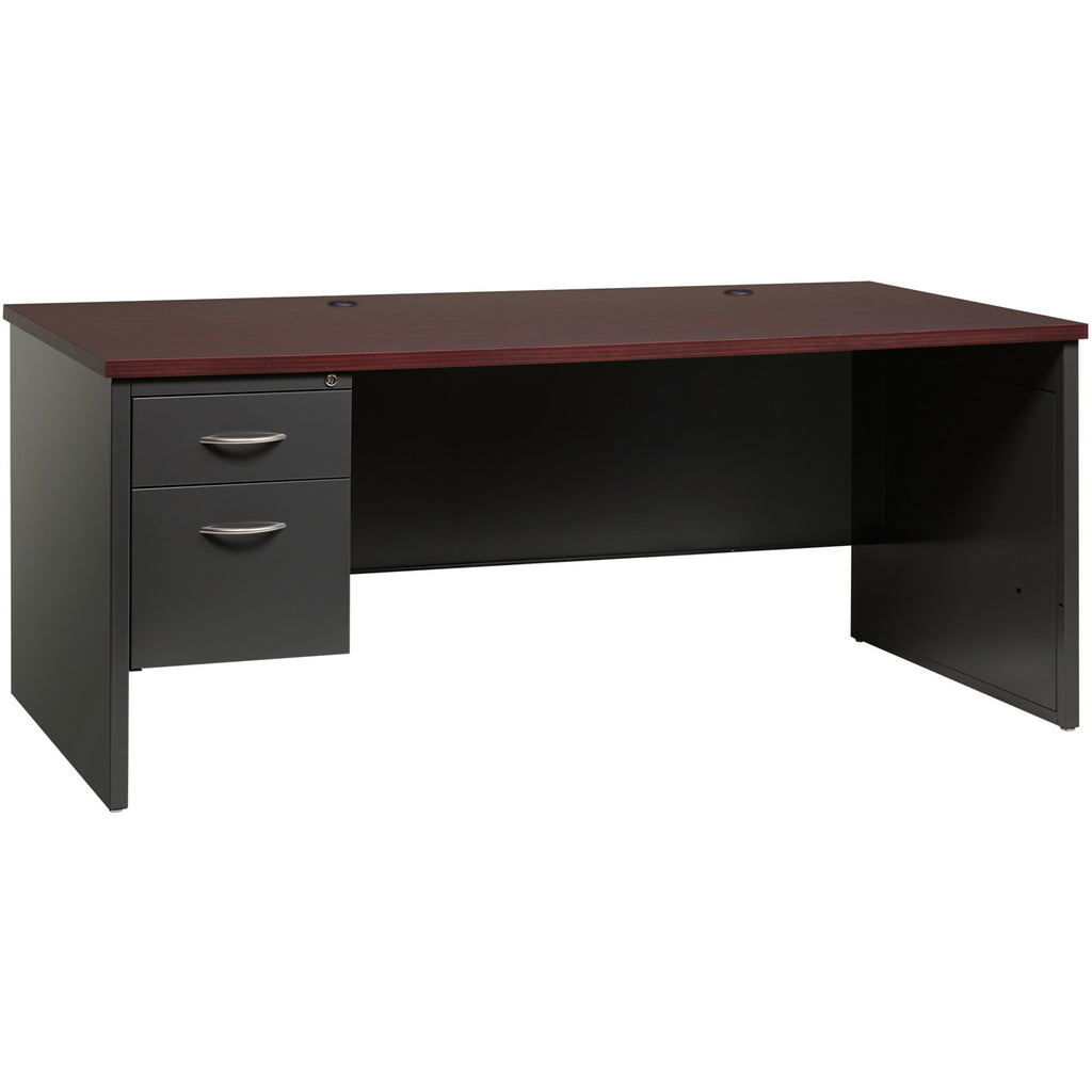 Lorell Fortress Modular Series Left-Pedestal Desk - 72" x 36" , 1.1" Top - 2 x Box, File Drawer(s) - Single Pedestal on Left Side - Material: Steel - Finish: Mahogany Laminate, Charcoal - Scratch Resistant, Stain Resistant, Ball-bearing Suspension, G