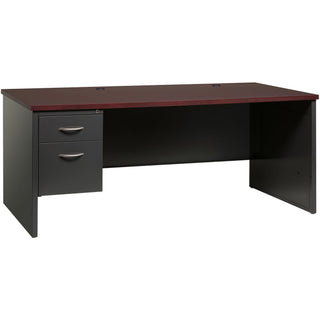 Lorell Fortress Modular Series Left-Pedestal Desk - 72" x 36" , 1.1" Top - 2 x Box, File Drawer(s) - Single Pedestal on Left Side - Material: Steel - Finish: Mahogany Laminate, Charcoal - Scratch Resistant, Stain Resistant, Ball-bearing Suspension, G