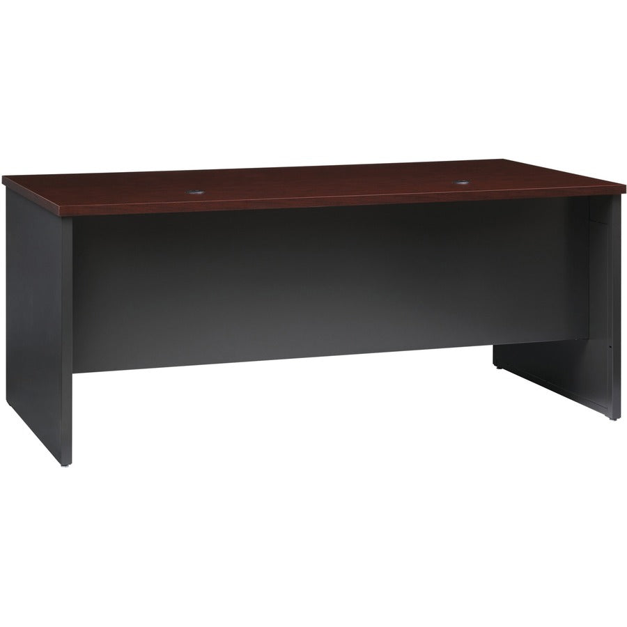 Lorell Fortress Modular Series Left-Pedestal Desk - 72" x 36" , 1.1" Top - 2 x Box, File Drawer(s) - Single Pedestal on Left Side - Material: Steel - Finish: Mahogany Laminate, Charcoal - Scratch Resistant, Stain Resistant, Ball-bearing Suspension, G