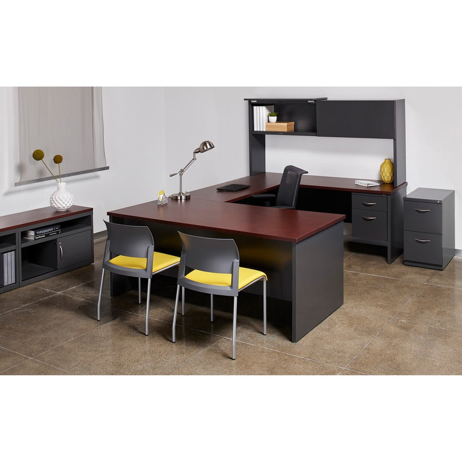 Lorell Fortress Modular Series Left-Pedestal Desk - 72" x 36" , 1.1" Top - 2 x Box, File Drawer(s) - Single Pedestal on Left Side - Material: Steel - Finish: Mahogany Laminate, Charcoal - Scratch Resistant, Stain Resistant, Ball-bearing Suspension, G - 