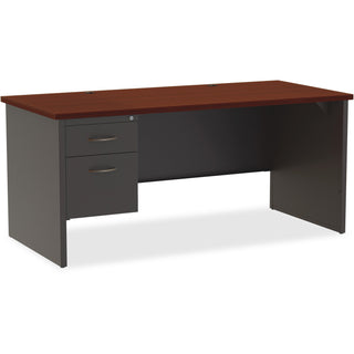 Lorell Fortress Modular Series Left-Pedestal Desk - 66" x 30" , 1.1" Top - 2 x Box, File Drawer(s) - Single Pedestal on Left Side - Material: Steel - Finish: Mahogany Laminate, Charcoal - Scratch Resistant, Stain Resistant, Ball-bearing Suspension, G