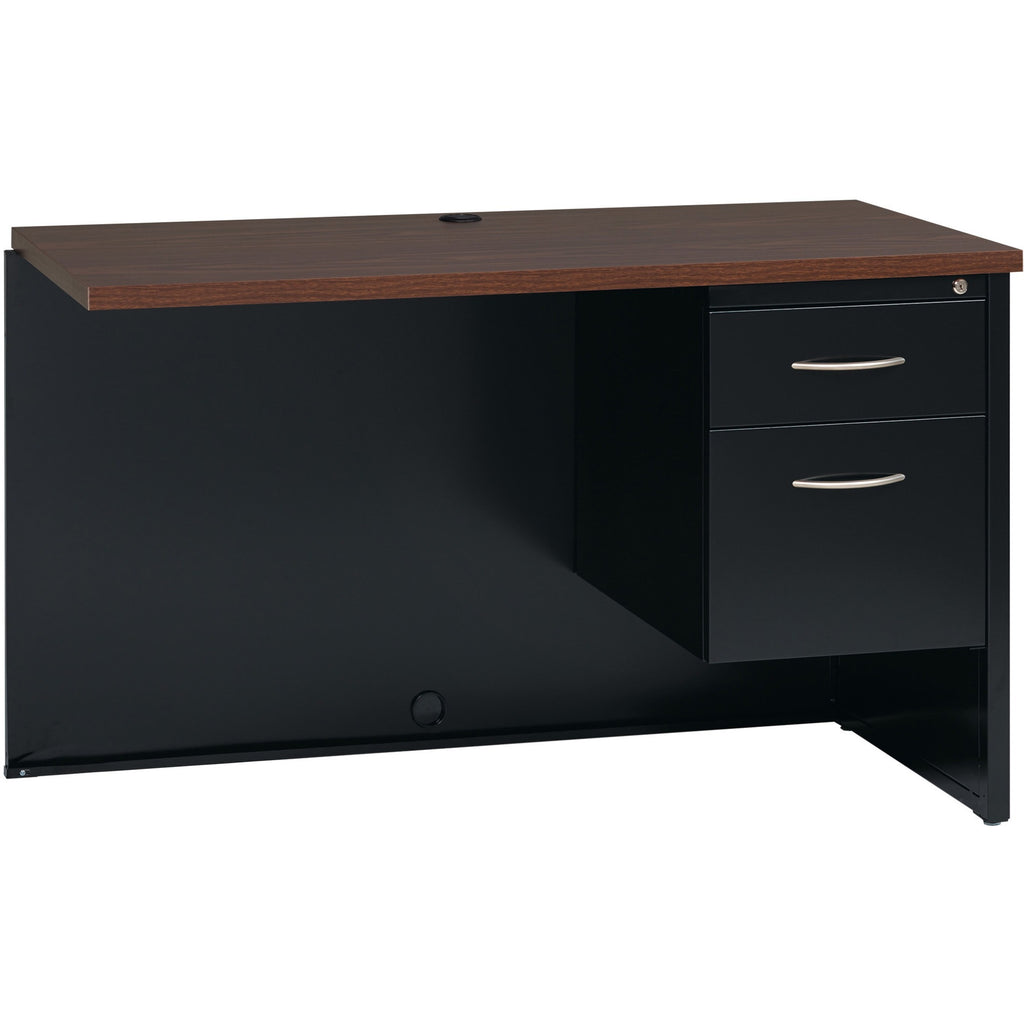 Lorell Fortress Modular Series Right Return - 48" x 24" , 1.1" Top - 2 x Box, File Drawer(s) - Single Pedestal on Right Side - Material: Steel - Finish: Walnut Laminate, Black - Scratch Resistant, Stain Resistant, Ball-bearing Suspension, Grommet, Ha